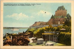 Transatlantique Chateau Frontrnac Quebec Canada Ocean Liner VTG Postcard WB WOB 