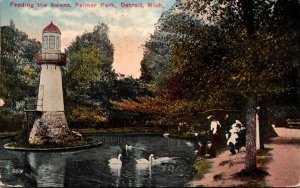 Michigan Detroit Palmer Park Feeding The Swans 1915