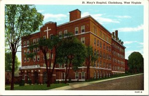 Vtg 1930's St Mary's Hospital Clarksburg West Virginia WV Linen Postcard