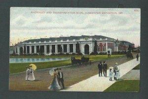 1907 Post Card Jamestown Expo Machinery & Transportation Bldg Small Ink Mark----