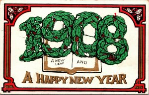 Vtg 1908 A Happy New Years Gold Gilt Embossed Postcard