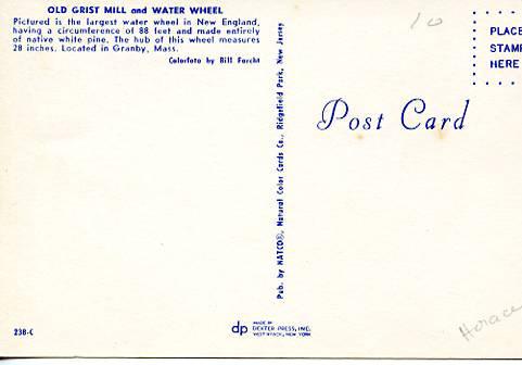 MA - Granby. Old Grist Mill & Water Wheel