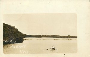Postcard RPPC 1913 Wisconsin Albany The Pond boat 23-13328