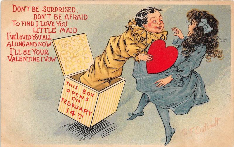 B90/ Valentine's Day Love Postcard c1910 Outcault Signed Jack-In-The-Box Toy 48