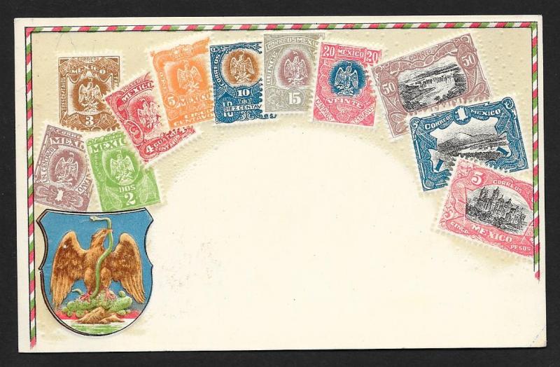 MEXICO Stamps on Postcard Embossed Shield Unused c1905