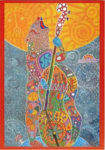 Bass Playing Bear and UFO by Starroot Visionary Art Postcard