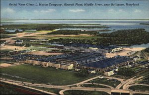 Baltimore Maryland MD Glenn L. Martin Co Aircraft Plant Aerial Linen Postcard