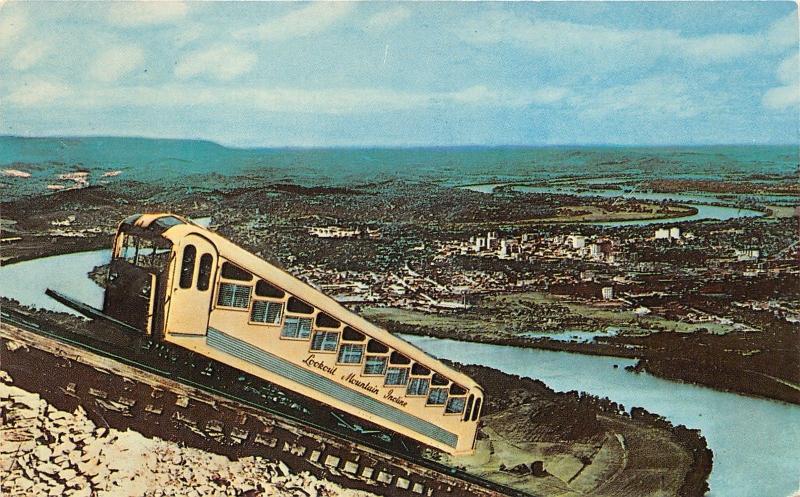 Chattanooga TN~Incline Car on Lookout Mountain~Tennessee River & City Bknd~1950s