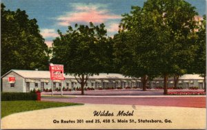 Linen Postcard Wildes Motel 458 South Main Street in Statesboro, Georgia