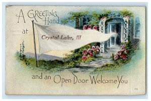 1918 A Greeting Hand at Crystal Lake, Illinois IL Antique Postcard 