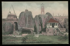 Anuradhapura ruins. Isurumunija Buddhist temple. Vintage Ceylon postcard