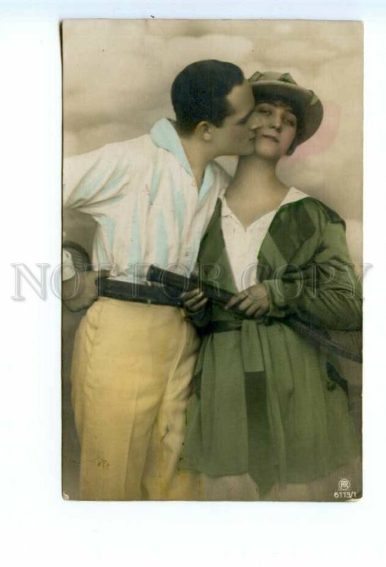 494444 Sport TENNIS Kiss of Sportsmen Lovers Vintage PHOTO postcard