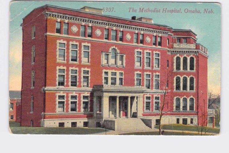 PPC POSTCARD NEBRASKA OMAHA METHODIST HOSPITAL EXTERIOR VIEW 