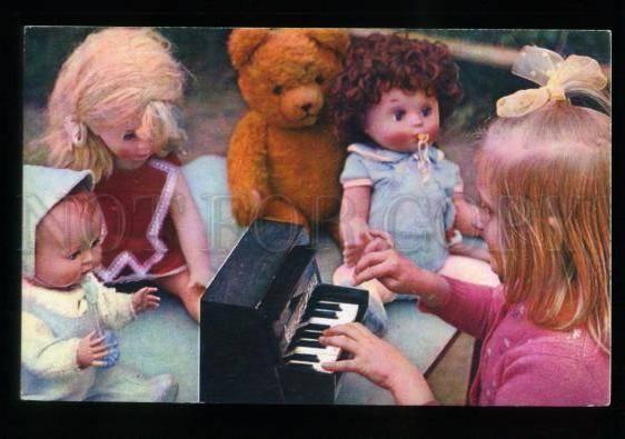 137416 SOVIET Girl Musician PIANO TEDDY BEAR DOLL old Russia