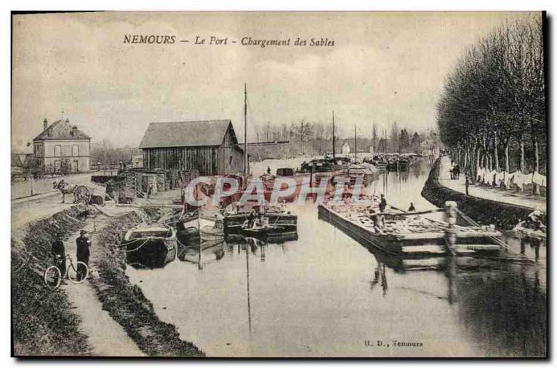 Postcard Old Port Ardoisieres Nemours Loading sands Barges Boats