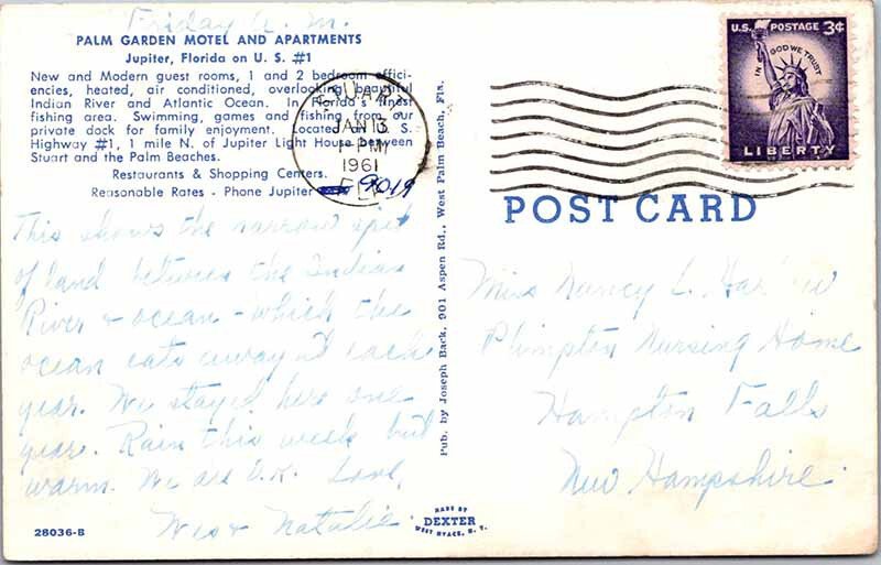 Postcard MOTEL SCENE Jupiter Florida FL AM8896