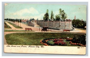 Vintage 1908 Postcard Park Benches 12th Street & The Paseo Kansas City Missouri