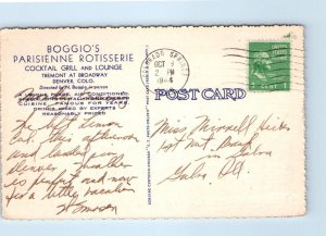 DENVER, CO Colorado ~ Roadside BOGGIO'S PARISIENNE RESTAURANT 1944 Postcard