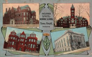 Vintage Postcard Normal School Library Training Room Main & Science Building IN