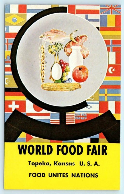 TOPEKA, Kansas KS ~ WORLD FOOD FAIR Food Unites Nations 1961 Flags  Postcards