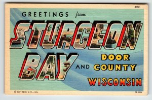 Greetings From Sturgeon Bay And Door Country Wisconsin Large Letter Postcard