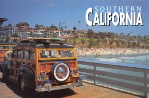 CA Southern California  WOODIE ON THE PIER Woody Wagon~Vintage Car 4X6 Postcard
