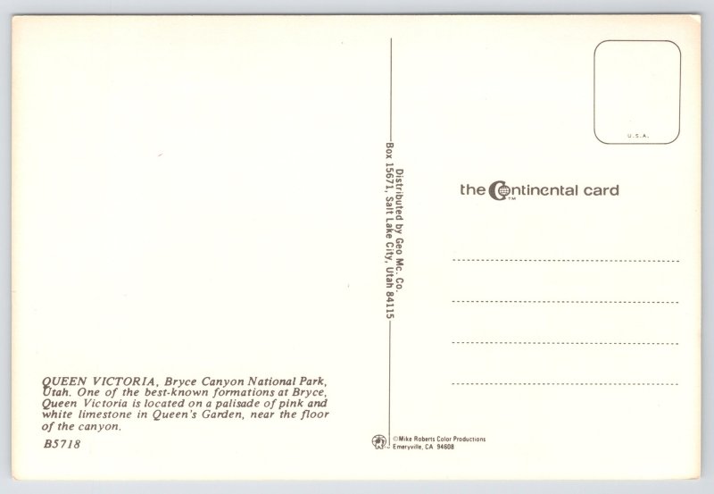 Bryce Canyon National Park Utah~Queen Victoria~Continental Postcard