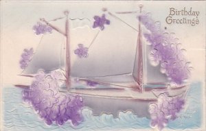 Birthday Greetings Flower Decorated Boat 1908