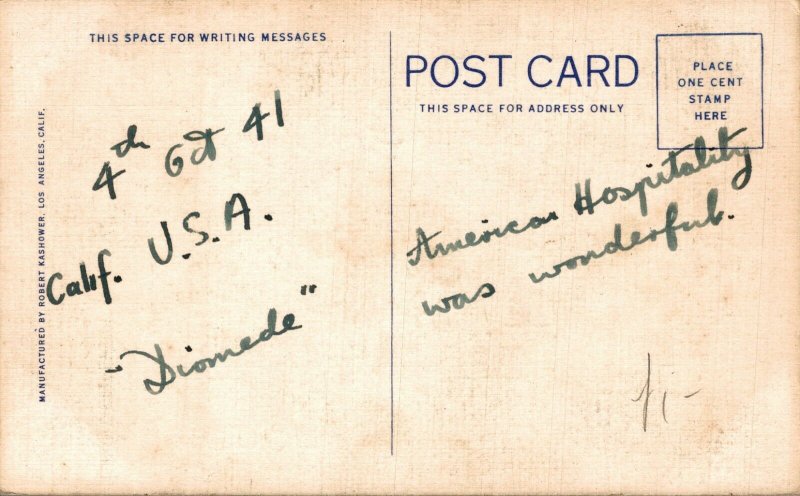 USA Downtown San Diego Civic Center California Linen Postcard 08.70