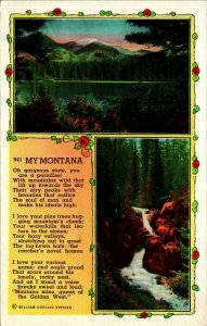 My Montana Poem By William Chelcie Striker Linen UNP Vtg Linen Postcard  S20