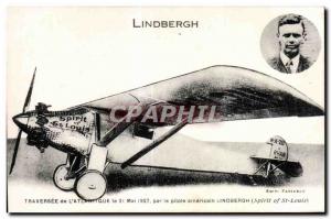 Postcard Old Jet Aviation Lindbergh Traversee of Atlantic May 21, 1927 St. Louis