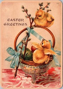 Postcard Easter Greetings - Chicks in basket