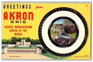 Akron Ohio OH Postcard Rubber Manufacturing Center World c1940 Vintage Antique
