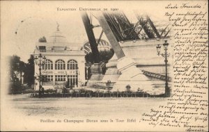 Paris Eiffel Tower Exposition Univ. Pavilion Champagne Doyen c1900 Postcard