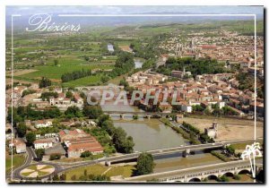 Modern Postcard Beziers general view in the old 12th century bridge background