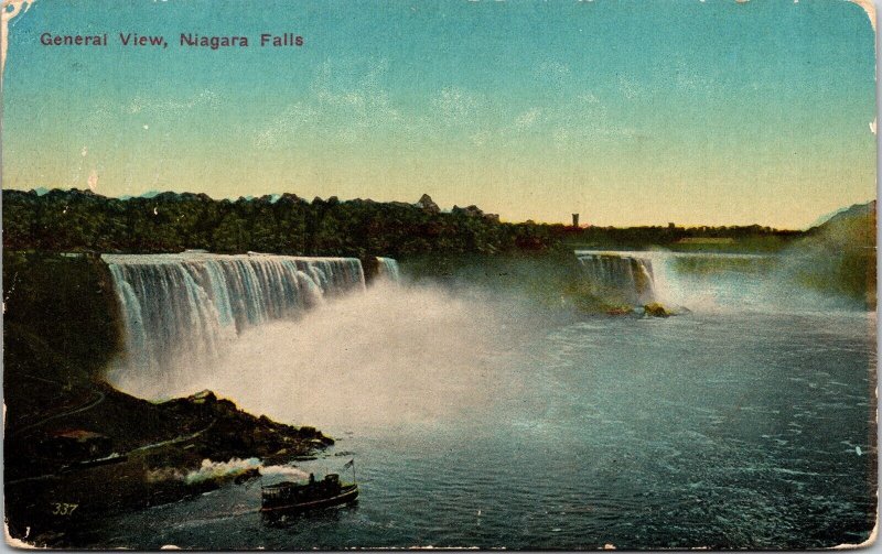 General View Niagara Falls Waterfall Divided Back Lake Erie Ontario Postcard