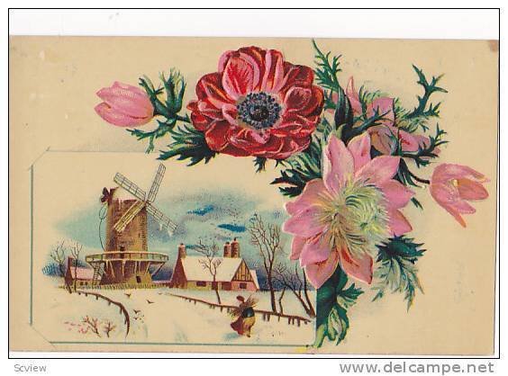 Winter Country Scene, Windmill, Flowers, 00-10s