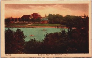 Germany Krefeld Stadtwald Teich mit Restaurant Vintage Postcard C154