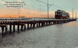 J85/ Rochester New York Postcard c1910 Manitou Trolley Trestle Beach 307