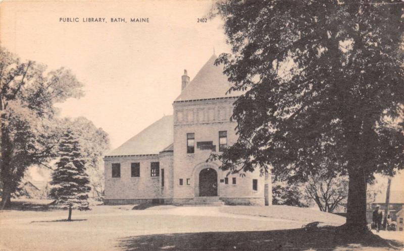 PUBLIC LIBRARY BATH MAINE POSTCARD