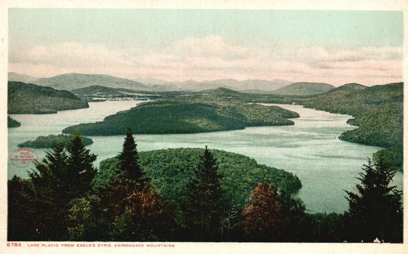 Vintage Postcard 1920's Lake Placid From Eagles Evrie Adirondack Mountains NY