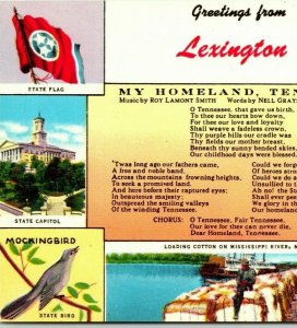 Greeting Lexington My Homeland Tennessee Song Cotton Souvenir Vintage Postcard