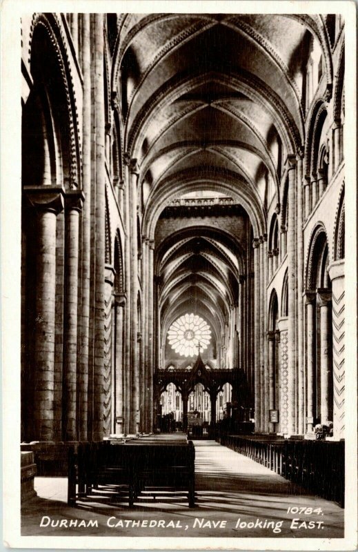 Greetings Durham Cathedral Nave Real Photograph VTG Postcard UNP Unused 