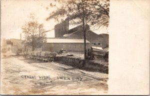 Real Photo Postcard Cement Works in Union City, Kansas