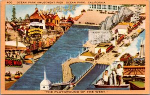 Linen Postcard Ocean Park Amusement Pier in Ocean Park, California