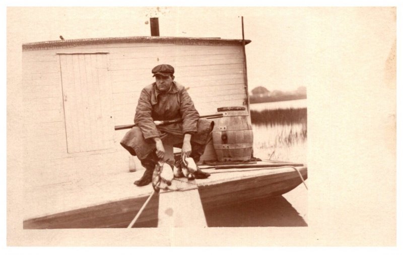 1920's  Duck Hunter  on Blind in Salt Marsh, RPC