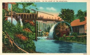 Vintage Postcard 1920's An Old Water Wheel in the Heart of the Mountains N. C.