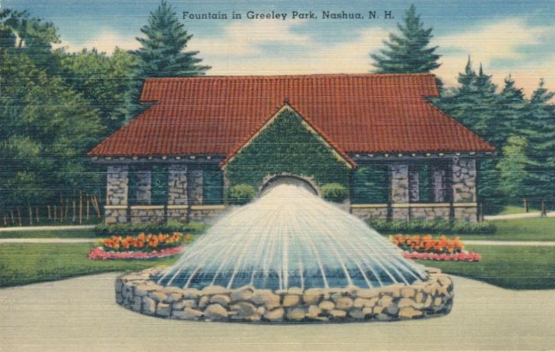 Fountain at Greeley Park - Nashua NH, New Hampshire - Linen