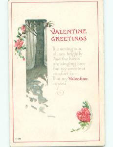Pre-Linen valentine TWO HEARTS CARVED INTO TREE k6001