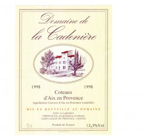Domaine de CAdeniere, Coteaux d'Aix en Provence, 1998, Vintage Wine Label
